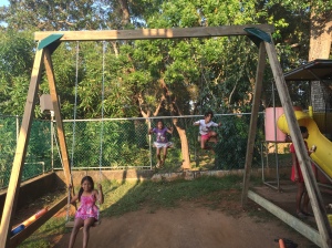 Kids are already enjoying the swing set.