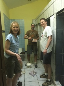 Working on the showers in the dormitory.  