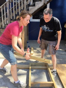 Lisa and Gary building a table.